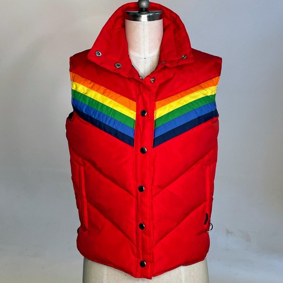 Antler Other - Vintage Antler Cherry Red Down Rainbow Puffer Vest -As Seen on That 70s Show